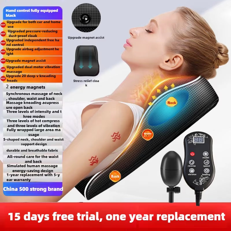 Electric Cervical Pillow for Neck Airbag Ttraction Shiatsu Head Body Back Waist Massager Car with Heating Vibrating Massage