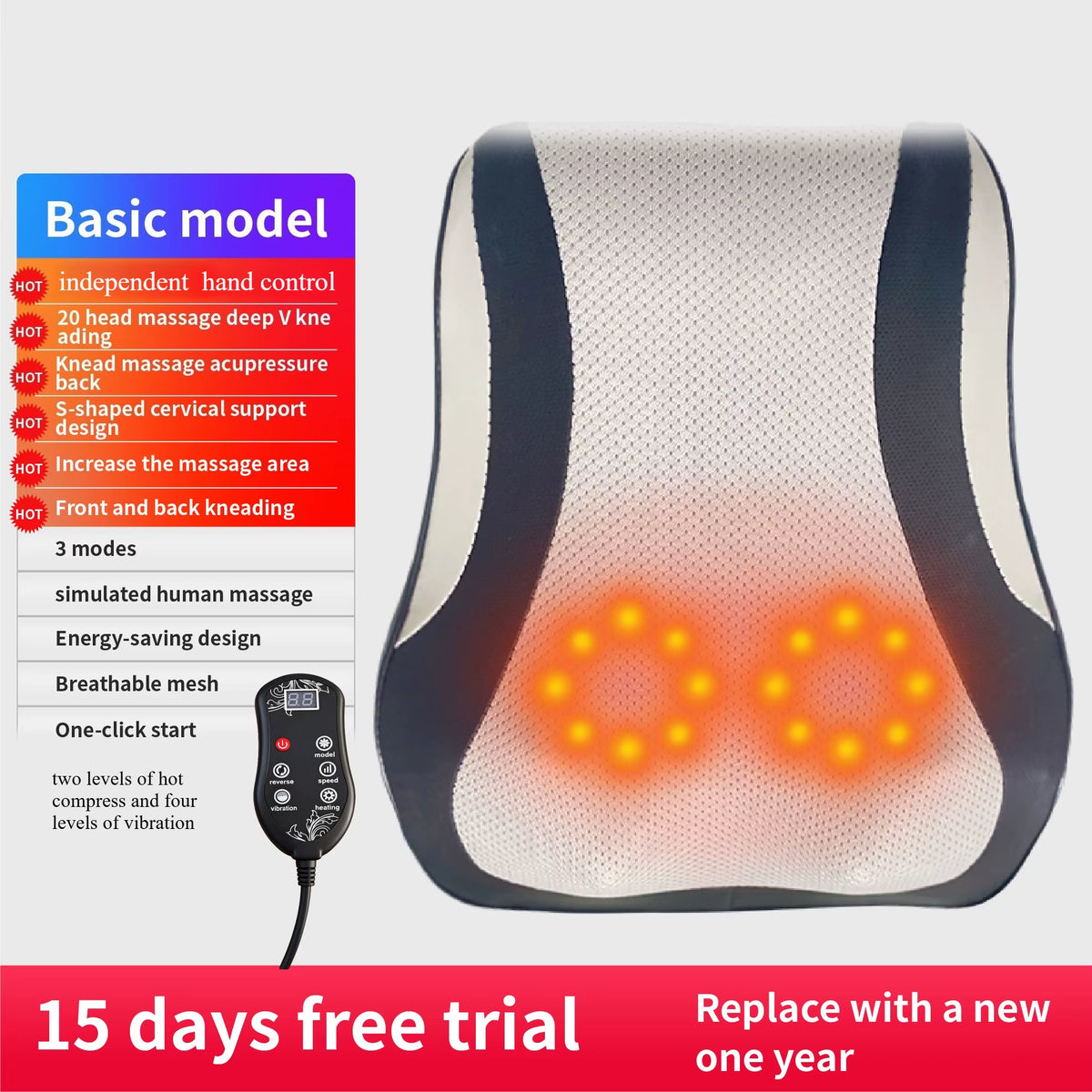 Electric Cervical Pillow for Neck Airbag Ttraction Shiatsu Head Body Back Waist Massager Car with Heating Vibrating Massage